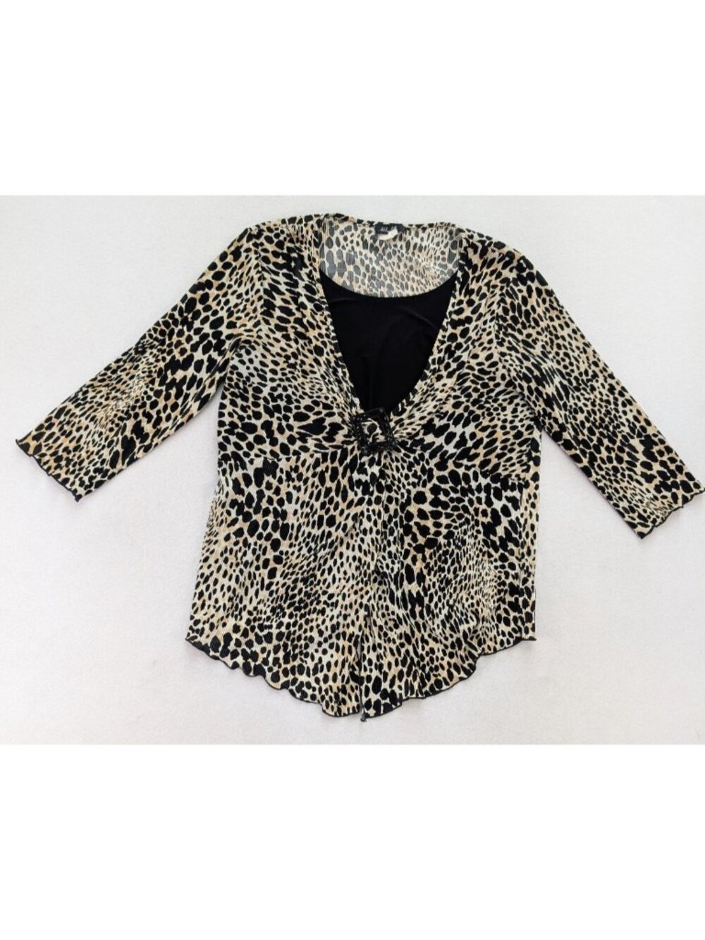 Ashley Jill Women's Top Size 2X Animal Print Pleated Plisse Leopard Cheetah Y2K